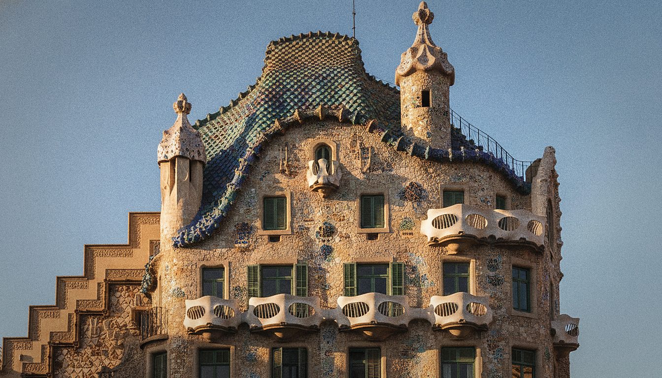 Cheminées sculptées en forme de casques de chevaliers sur la terrasse du toit de la Casa Batlló